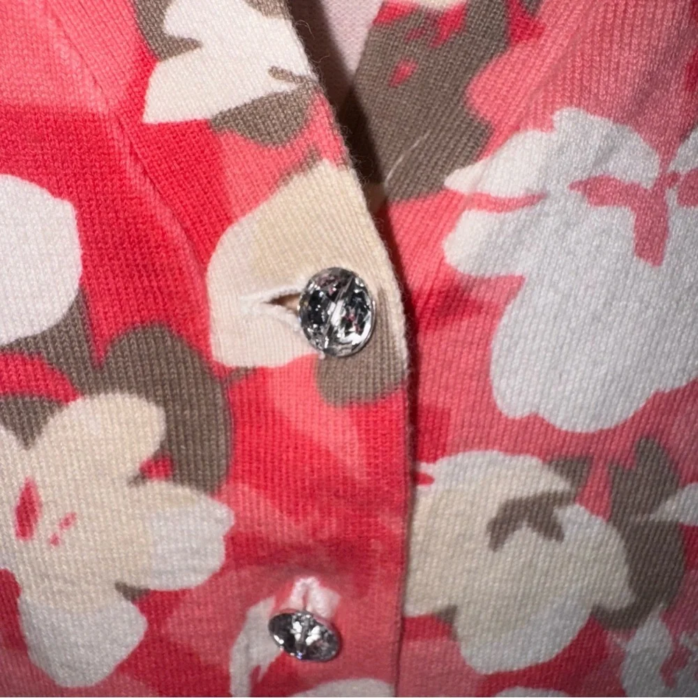 Express Women’s Cardigan Small Coral Floral Print Button Front Long Sleeve